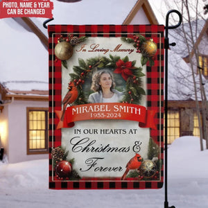 In Our Hearts At Christmas & Forever - Personalized Garden Flag, Memorial Gift