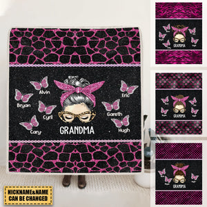 Personalized Grandma Butterflies with Kid Name Quilt Blanket Printed