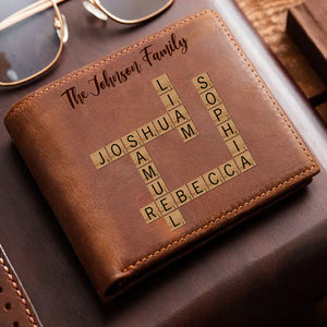 Personalized Family Crossword Genuine Premium Leather Card Wallet