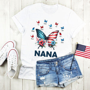 Personalized Grandma Mom Butterfly kids Independence Day T-shirt