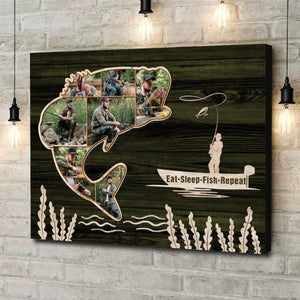 Personalized Fish Photo Collage Canvas Poster, Gifts For Fishermen