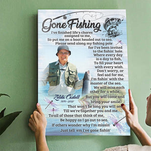 Personalized Memorial Fishing Canvas Poster, Gone Fishing Gift For Dad,Grandpa