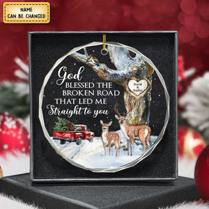 God Blessed The Broken Road – Gift For Couple Personalized Christmas Glass Ornament Holiday Decoration