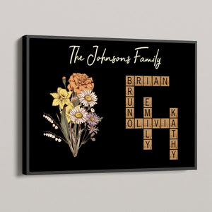 Birth Flower Family Crossword Puzzle Art Personalized Poster