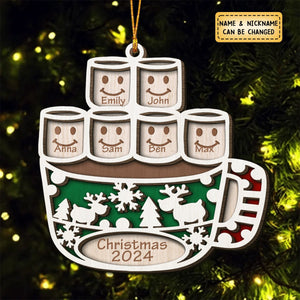 Family Love Grows Warmer At Christmas - Personalized Custom Marshmallow Shaped 2 Layered Wood Ornament