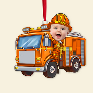 Custom Funny Photo Gifts For Kid Personalized Christmas Firefighter Ornament