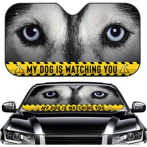 Custom Photo Funny Face Husband Wife Dog Cat Is Watching You - Gift For Family, Pet Lovers - Personalized Car Window Auto Sunshade