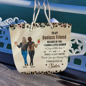 Because Of You I Laugh A Little Harder Friendship - Personalized Beach Bag