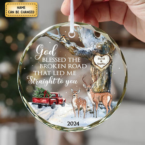 God Blessed The Broken Road – Gift For Couple Personalized Christmas Glass Ornament Holiday Decoration