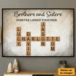 Brothers & Sisters Forever Linked Together Crossword Puzzle Art Personalized Poster, Gift For Brothers, Sisters, Siblings, Family