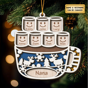 Family Love Grows Warmer At Christmas - Personalized Custom Marshmallow Shaped 2 Layered Wood Ornament