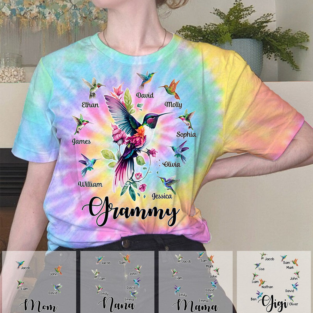 Personalized Hummingbird Grandma And Kids T-Shirt