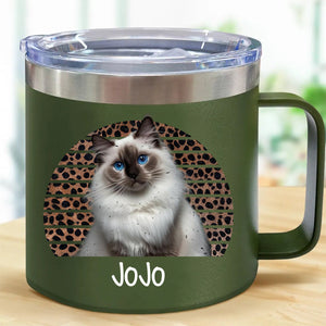 Dog Cat Vintage Retro Photo - Personalized 14oz Stainless Steel Tumbler With Handle