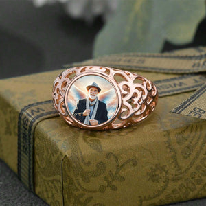 Personalized Round Memorial Photo Wings Ring