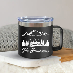 Happy Campers - Gift For Camping Lovers - Personalized 14oz Stainless Steel Tumbler With Handle