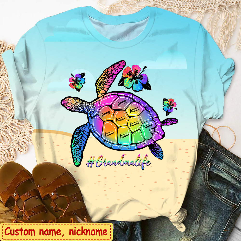 Personalized GrandmaLife Turtle Summer Grandma & Kids Beach 3D T-Shirt