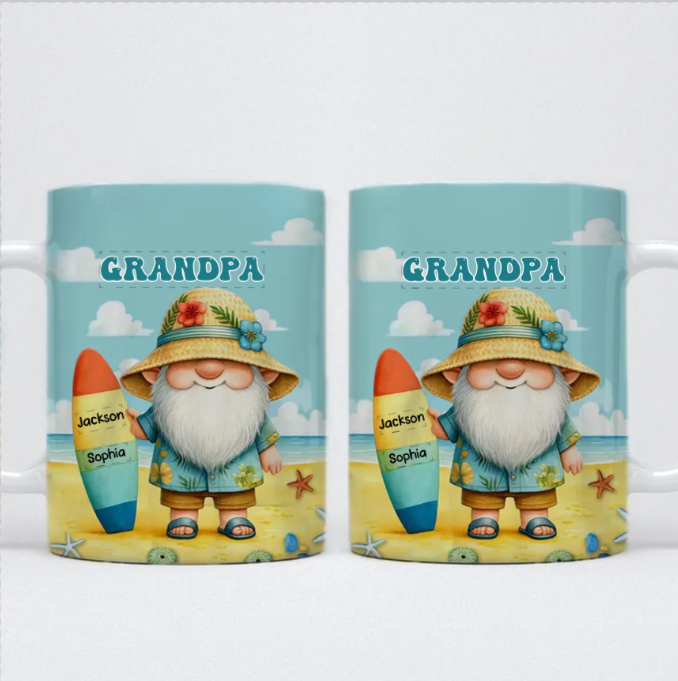 Personalized Surfboard Summer With Grandkids Name White Mug