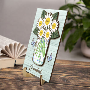 Personalized Grandma/Mom Daisies In Jar 2 Layers Wooden Plaque With Stand