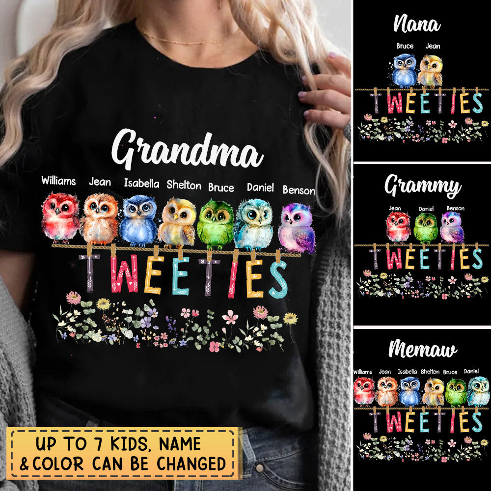 Personalized Grandma's Tweeties, Cute Little Birds Gift For Grandparents T-shirt