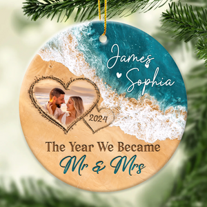 The Year We Became Mr & Mrs – Personalized Beach Christmas Ceramic Ornament Gift For Couple