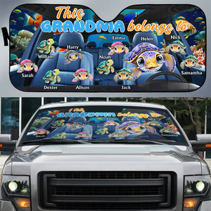 Personalized Auto Windshield Sunshade,  Car Window Protector - This Grandma Belongs To Turtle Summer