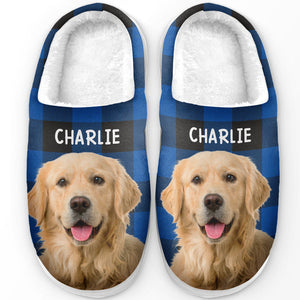 Personalized Photo Happiness Is A Warm Puppy - Dog & Cat  Plush Slippers