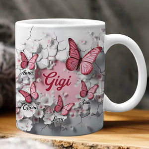 Crack In A Wall Pink Butterfly Grandma Mom Kids Personalized Mug