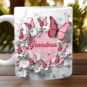 Crack In A Wall Pink Butterfly Grandma Mom Kids Personalized Mug