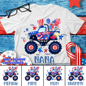 Personalized Grandma Star Truck Flag Independence Day T-shirt