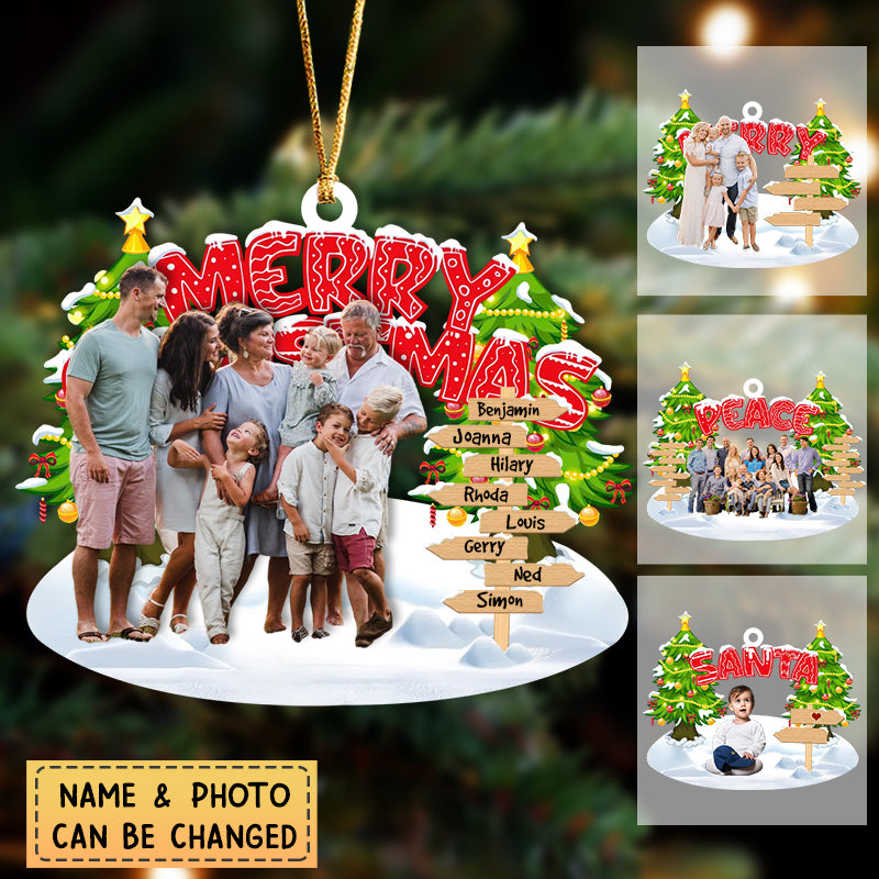 Personalized Merry Christmas Family Photo Sign Acrylic Ornament