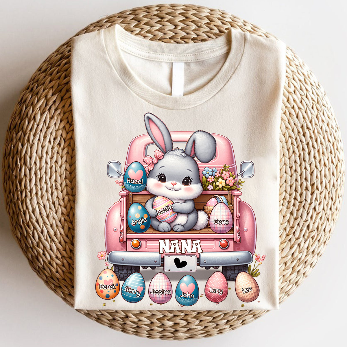 Personalized Grandma Bunny With Easter Egg Grandkids Pure Cotton T-shirt