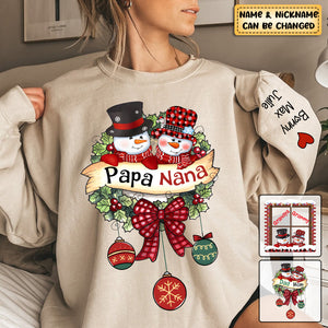 Personalized Grandma Grandpa Kid Snowman Christmas Sweatshirt