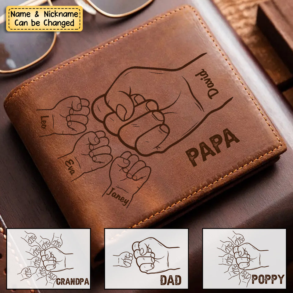 Personalized Hands Clenched Father & Kid Genuine Premium Leather Card Wallet