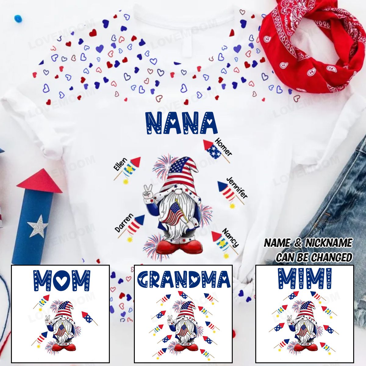 Grandma Mom Nana Firecrackers Kids 4th July Personalized T-shirt