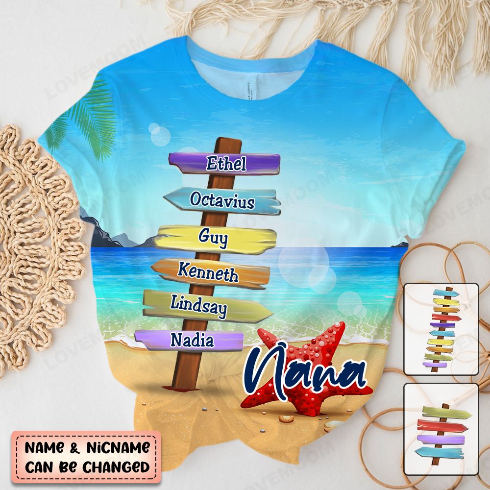 Personalized Beach Signpost Grandma Summer T-Shirt