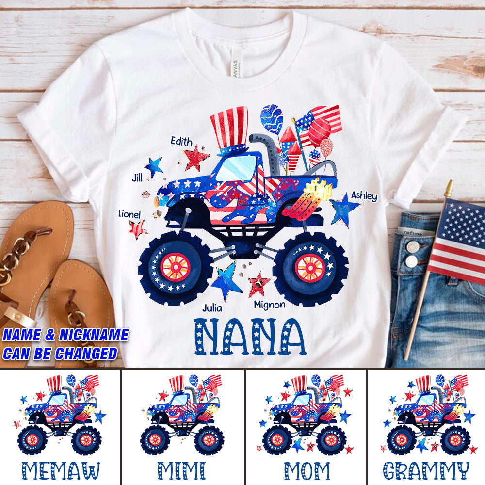 Personalized Grandma Star Truck Flag Independence Day T-shirt