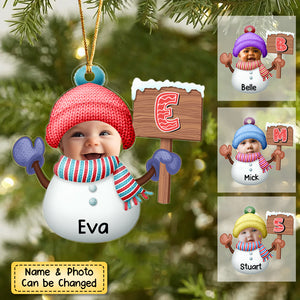 Cute Christmas Snowman Kids Holding Sign Personalized Acrylic Ornament