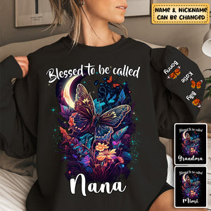 Sparkling Butterfly Blessed To Be Called Grandma Mom Kids Personalized Sweatshirt