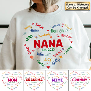 Personalized Gift For Grandma Glitter Custom Name Heart Sweatshirt