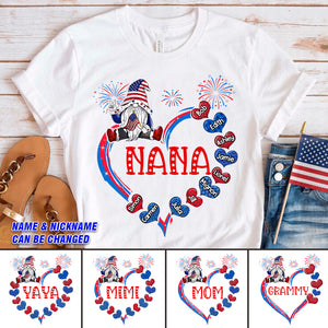 Personalized Nana 4Th Of July Hearts Independence Day T-Shirt