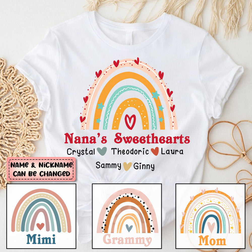 Personalized Colorful Rainbow And Hearts Grandma T-shirt