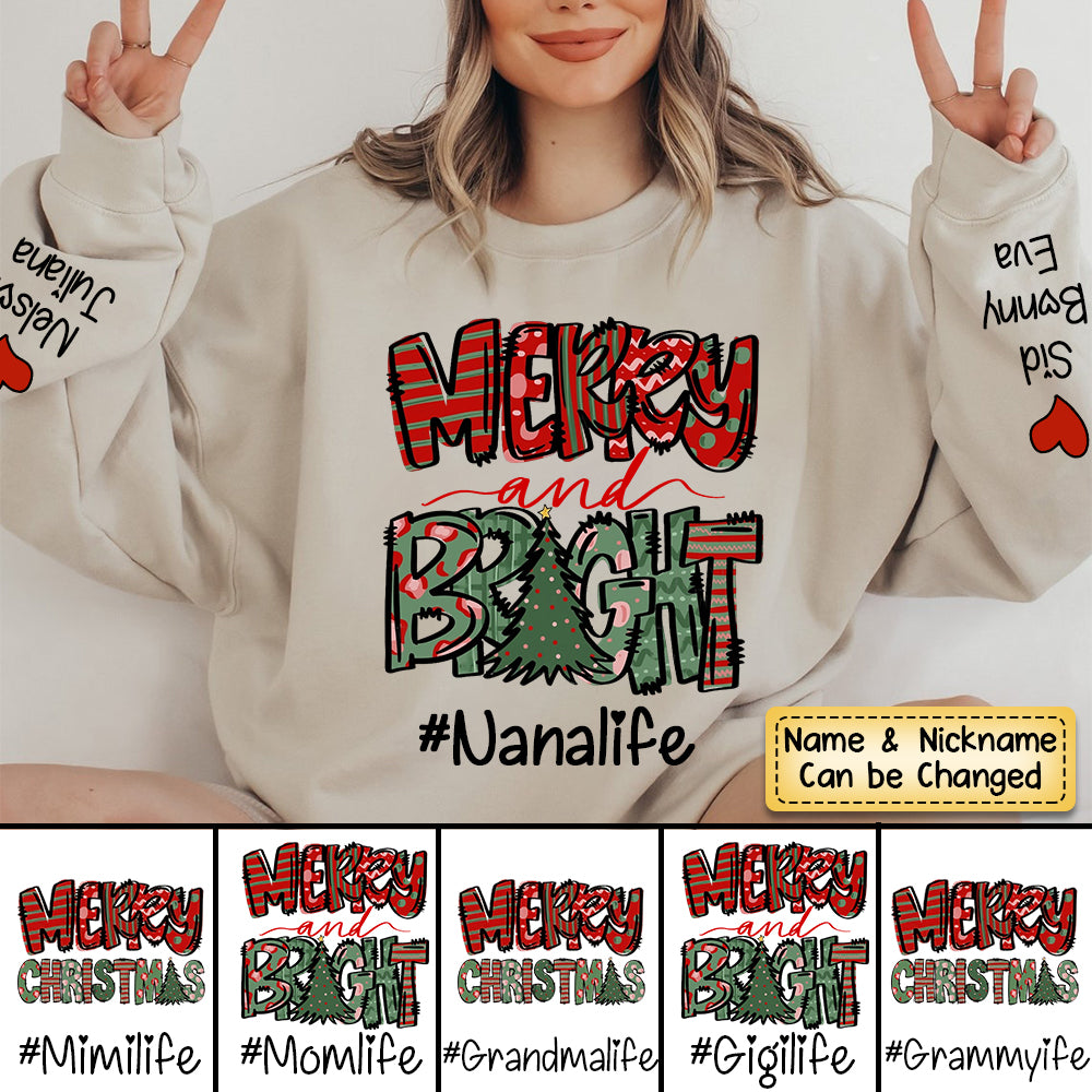 Personalized Merry & Bright Christmas Grandma Life Sweatshirt