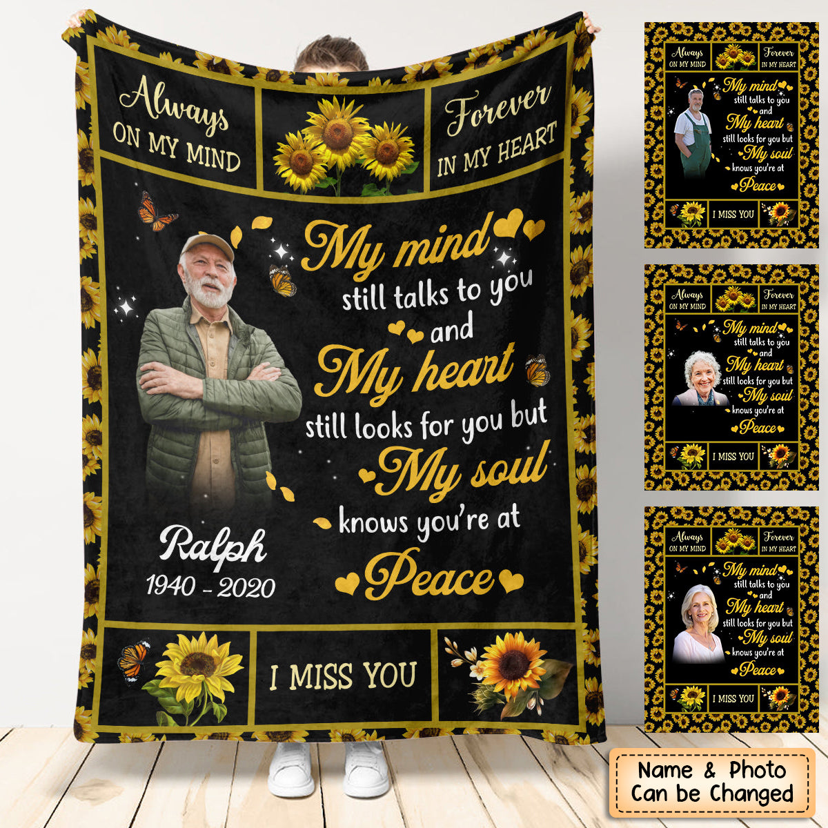 Sunflower My Mind Still Talk To You - Personalized Blanket - Memorial