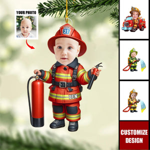 Custom Photo Firefighter Ornament - Chrisrmas Gift For Kid