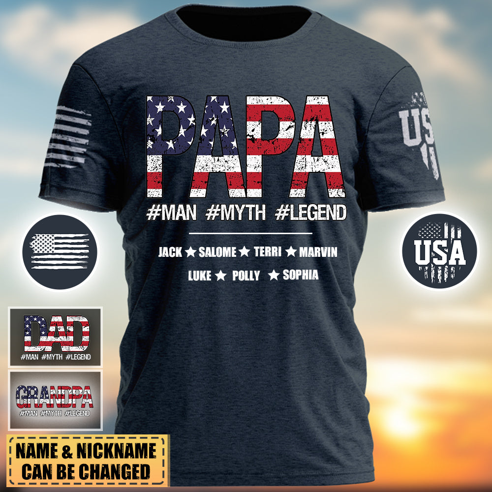 Personalized Man Myth Legend American Flag Dad T-shirt