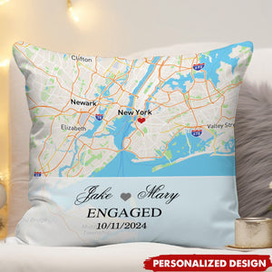 Engagement Pillow- Custom Map Gift For Couple