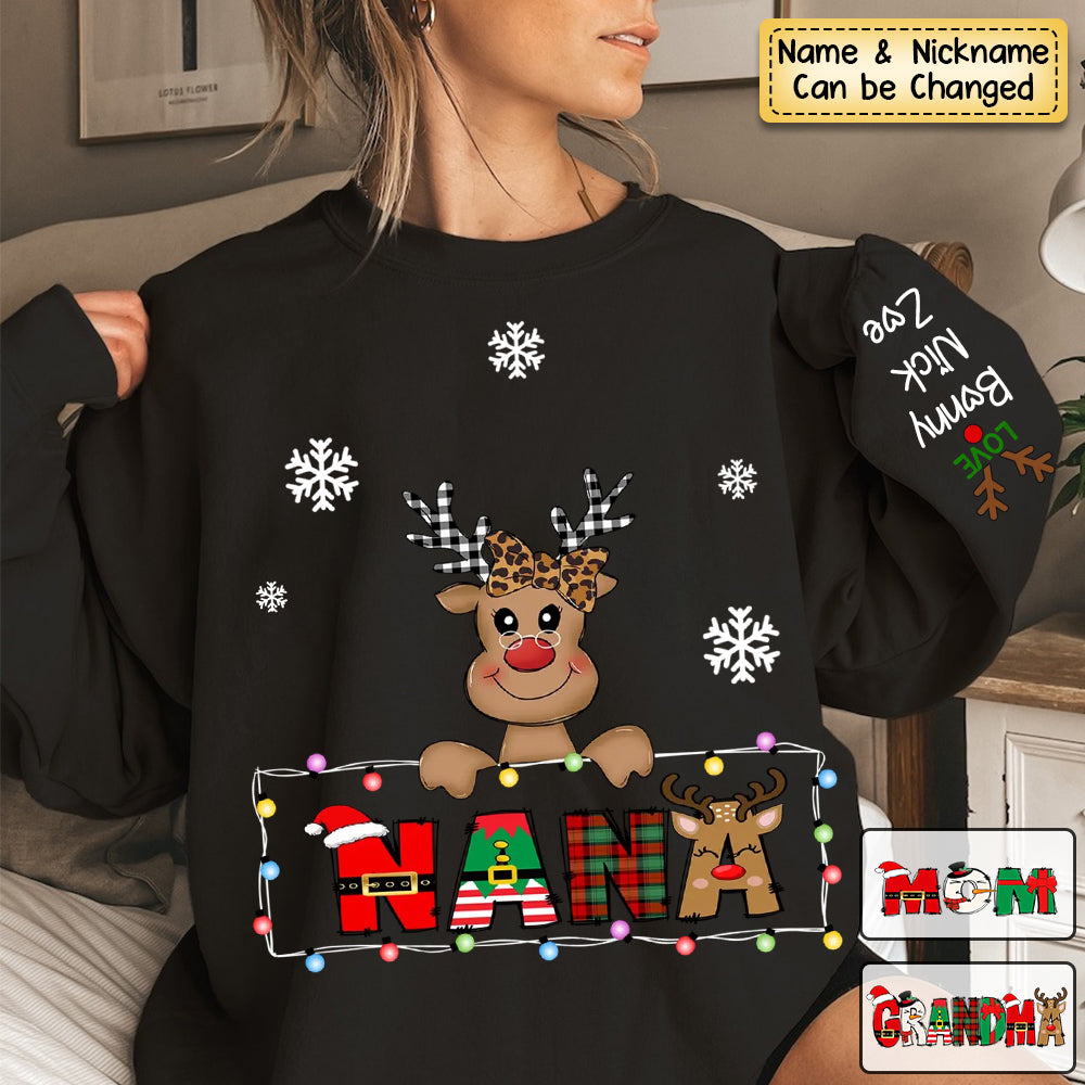 Personalized Christmas Grandma Cute Reindeer Kid Sweatshirt