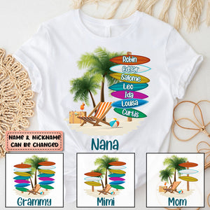 Personalized Gift For Grandma Surfboard Summer Beach T-Shirt