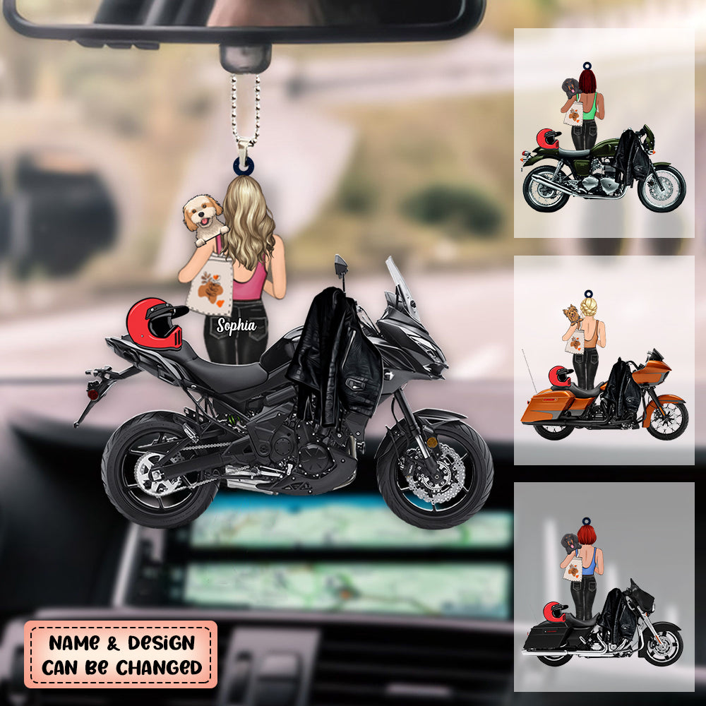 Personalized Dog And Motorcycle Girl Riding Partners Ornament