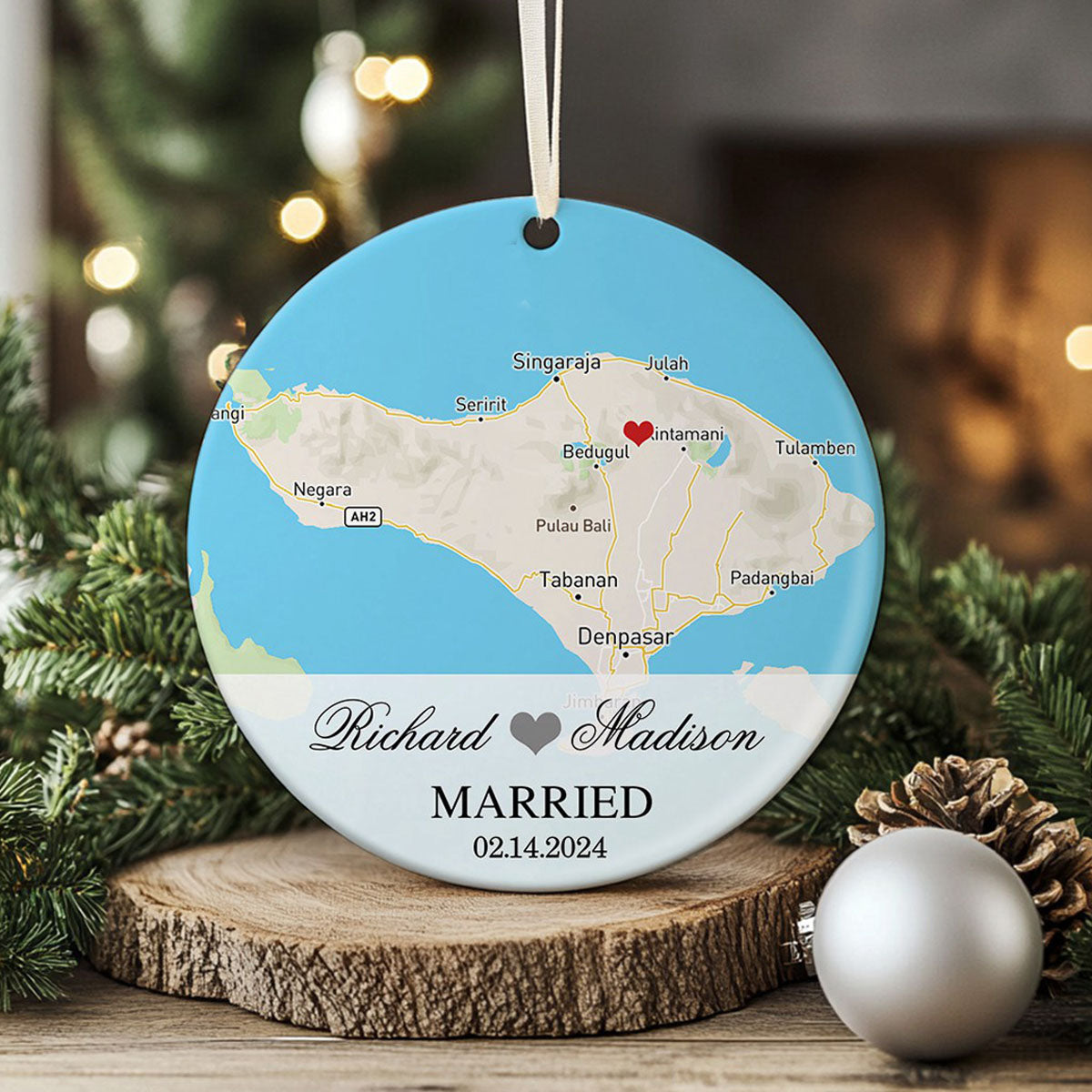 Engagement Ornament - Custom Map Gift Ceramic Ornament